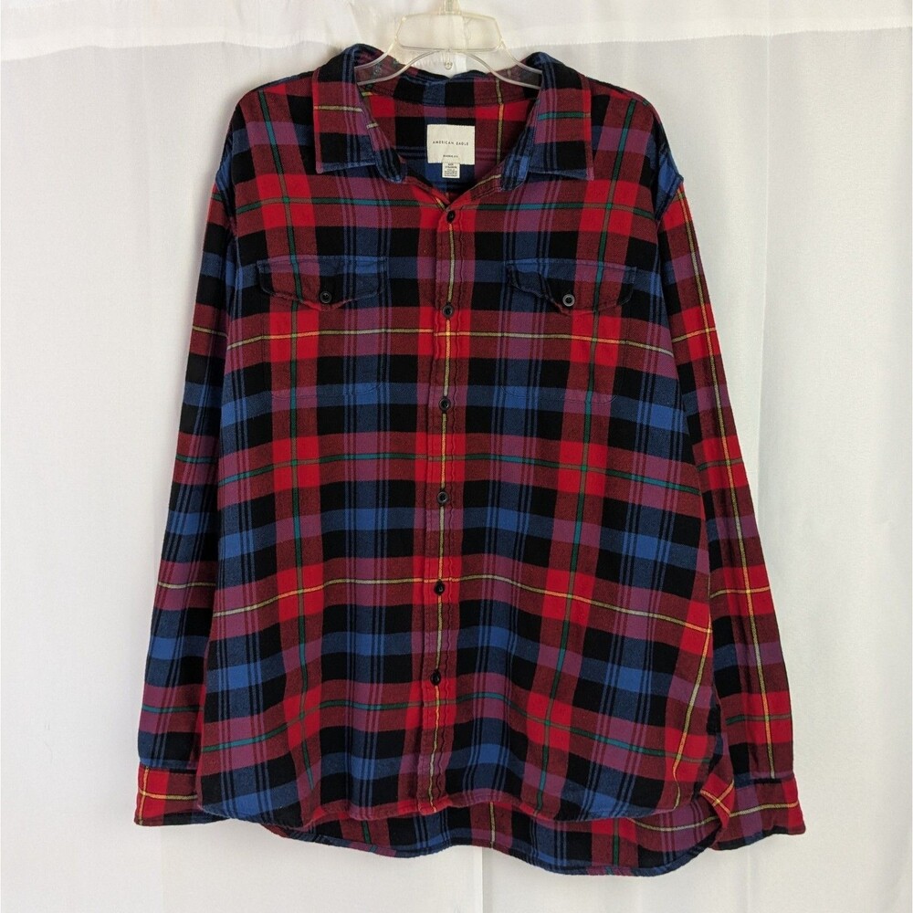NWOT American Eagle Flannel Shirt Plaid Long Sleeve Button Up Cotton Men's XXXL